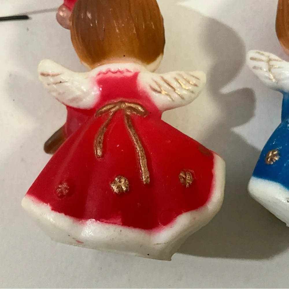 Vintage Lot of 2 MCM Plastic Christmas Angels Red and Blue